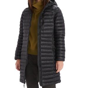Marmot Echo Featherless Hooded Long Jacket Women's S/P Black Shiny $250